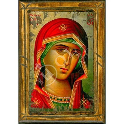 Virgin Mary icon, Handmade Greek Orthodox Icon, Mother of God Byzantine art wall hanging, Theotokos wood plaque 30x21cm, religious decor - TheHolyArt