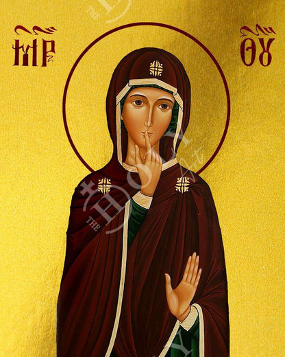 Virgin Mary icon Panagia of Silence, Handmade Greek Orthodox Icon, Mother of God Byzantine art, Theotokos wall hanging wood plaque - TheHolyArt