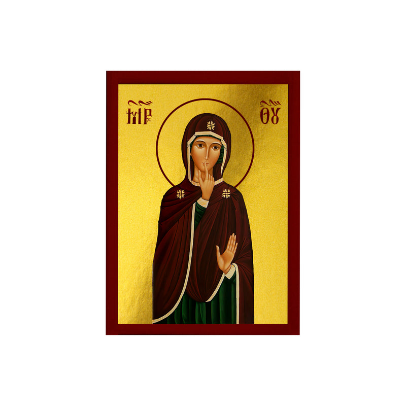 Virgin Mary icon Panagia of Silence, Handmade Greek Orthodox Icon, Mother of God Byzantine art, Theotokos wall hanging wood plaque TheHolyArt