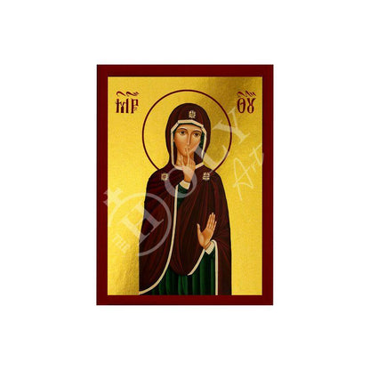 Virgin Mary icon Panagia of Silence, Handmade Greek Orthodox Icon, Mother of God Byzantine art, Theotokos wall hanging wood plaque - TheHolyArt