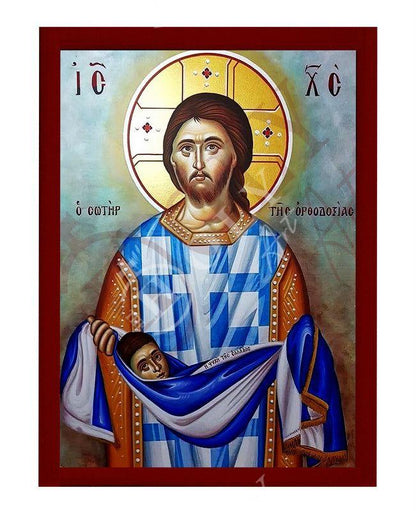 Jesus Christ icon, Handmade Greek Orthodox icon Savior of Orthodoxy, Byzantine art wall hanging on wood plaque, religious home decor - TheHolyArt