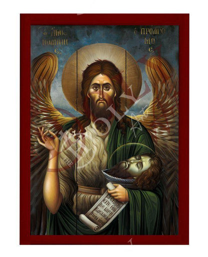 Saint John icon, Handmade Greek Orthodox icon of St John Baptist, Byzantine art wall hanging of the Forerunner wood plaque, religious decor - TheHolyArt