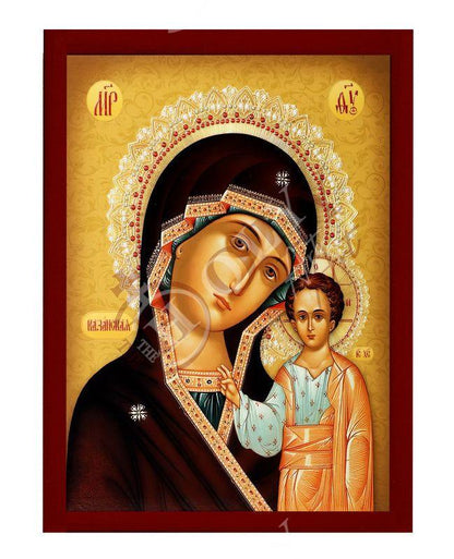 Virgin Mary icon Panagia of Kazan, Handmade Greek Orthodox Icon, Mother of God Byzantine art, Theotokos wall hanging wood plaque - TheHolyArt