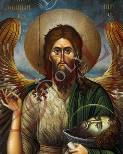 Saint John icon, Handmade Greek Orthodox icon of St John Baptist, Byzantine art wall hanging of the Forerunner wood plaque, religious decor - TheHolyArt