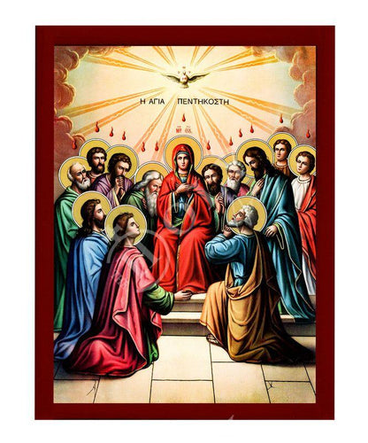 The Pentecost icon, Handmade Greek Orthodox icon of Holy Spirit descending to the Apostles Byzantine art wall hanging religious gift - TheHolyArt