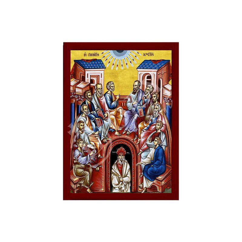 The Pentecost icon, Handmade Greek Orthodox icon of Holy Spirit descending to the Apostles Byzantine art wall hanging religious gift (3) TheHolyArt