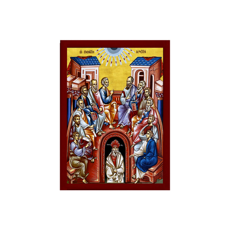 The Pentecost icon, Handmade Greek Orthodox icon of Holy Spirit descending to the Apostles Byzantine art wall hanging religious gift (3) TheHolyArt