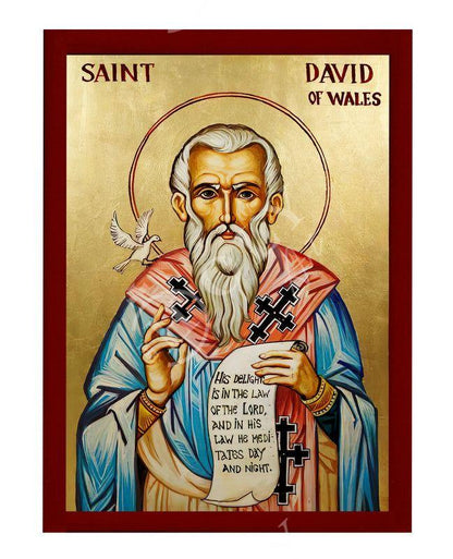 Saint David icon, Handmade Greek Orthodox Catholic icon of St David of Wales, Byzantine art wall hanging icon wood plaque, religious decor - TheHolyArt