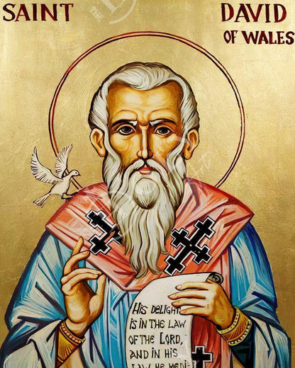 Saint David icon, Handmade Greek Orthodox Catholic icon of St David of Wales, Byzantine art wall hanging icon wood plaque, religious decor - TheHolyArt