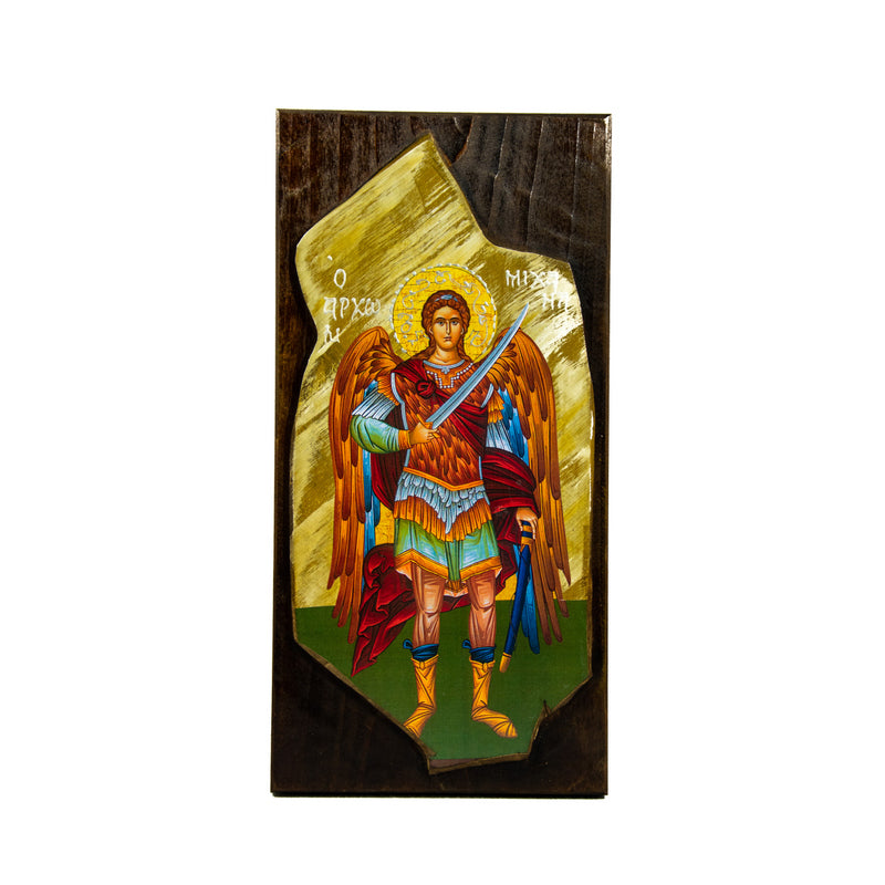 Archangel Michael icon, Handmade Greek Orthodox icon of St Michael, Byzantine art wall hanging on wood plaque icon, religious decor TheHolyArt