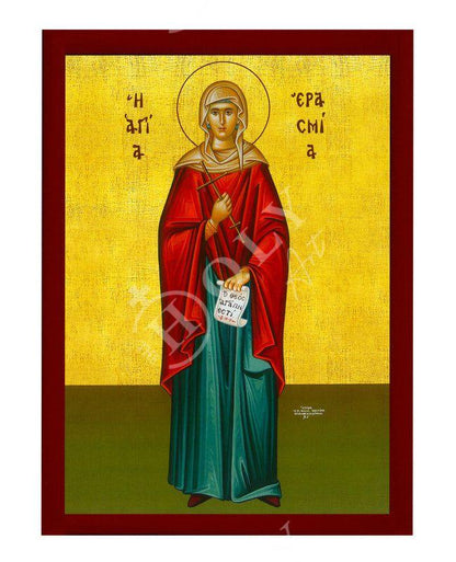 Saint Erasmia icon, Handmade Greek Orthodox icon St Erasmia, Byzantine art wall hanging on wood plaque icon, religious gift - TheHolyArt