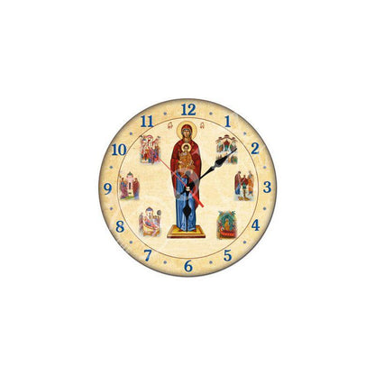 Christian Custom Wooden Wall Clock Virgin Mary icon, Greek Handmade Wooden Orthodox Clock, Byzantine art wall hanging religious gift - TheHolyArt