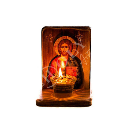 Christian Iconostasis with Jesus Christ, Handmade Mount Athos Orthodox shrine with Our Lord,Byzantine altar wall hanging wood plaque - TheHolyArt