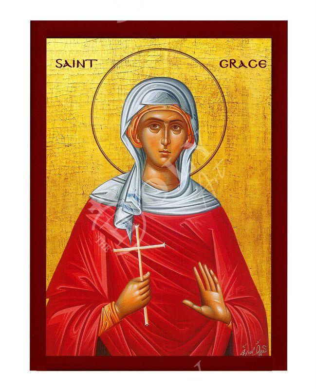 Saint Grace icon, Handmade Greek Orthodox Catholic icon of St Grace the Martyr Byzantine art wall hanging icon on wood plaque decor gift TheHolyArt