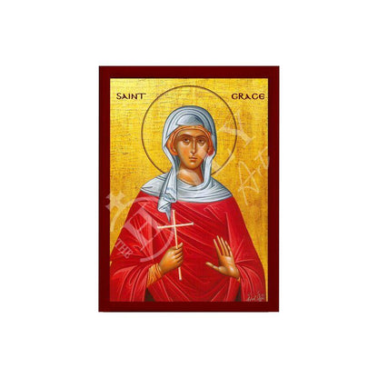 Saint Grace icon, Handmade Greek Orthodox Catholic icon of St Grace the Martyr Byzantine art wall hanging icon on wood plaque decor gift - TheHolyArt