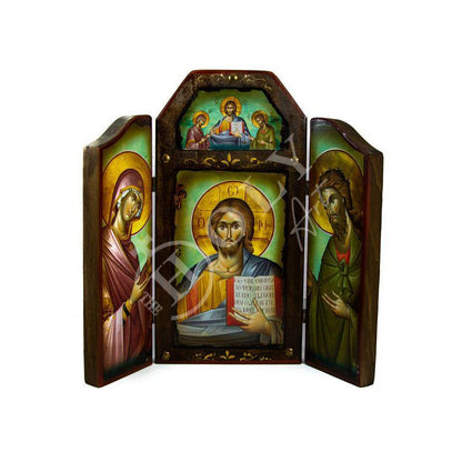 Christian Iconostasis with Jesus Christ St John Forerunner Virgin Mary Handmade Mount Athos wooden Altar Orthodox Icon religious plaque gift 57x52cm - TheHolyArt