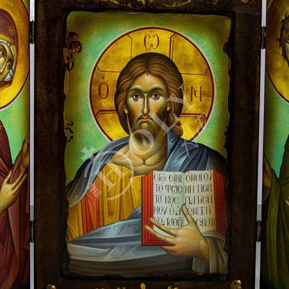 Christian Iconostasis with Jesus Christ St John Forerunner Virgin Mary Handmade Mount Athos wooden Altar Orthodox Icon religious plaque gift 57x52cm - TheHolyArt