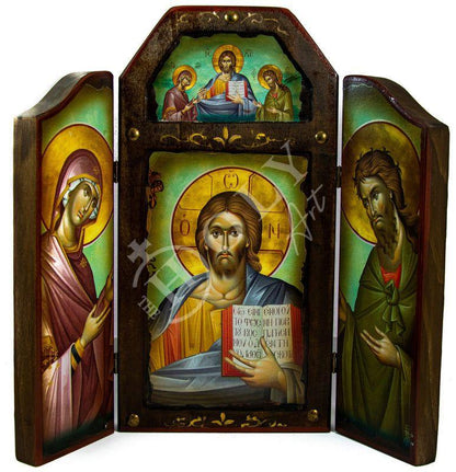 Christian Iconostasis with Jesus Christ St John Forerunner Virgin Mary Handmade Mount Athos wooden Altar Orthodox Icon religious plaque gift 57x52cm - TheHolyArt