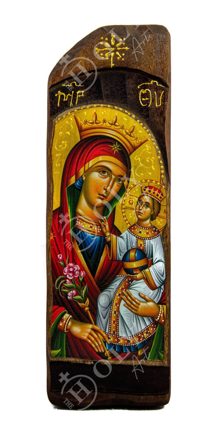 Virgin Mary icon Panagia Rose Amaranth, Handmade Greek Orthodox Icon, Mother of God Byzantine art, Theotokos wall hanging wood plaque - TheHolyArt