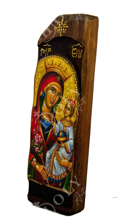 Virgin Mary icon Panagia Rose Amaranth, Handmade Greek Orthodox Icon, Mother of God Byzantine art, Theotokos wall hanging wood plaque - TheHolyArt