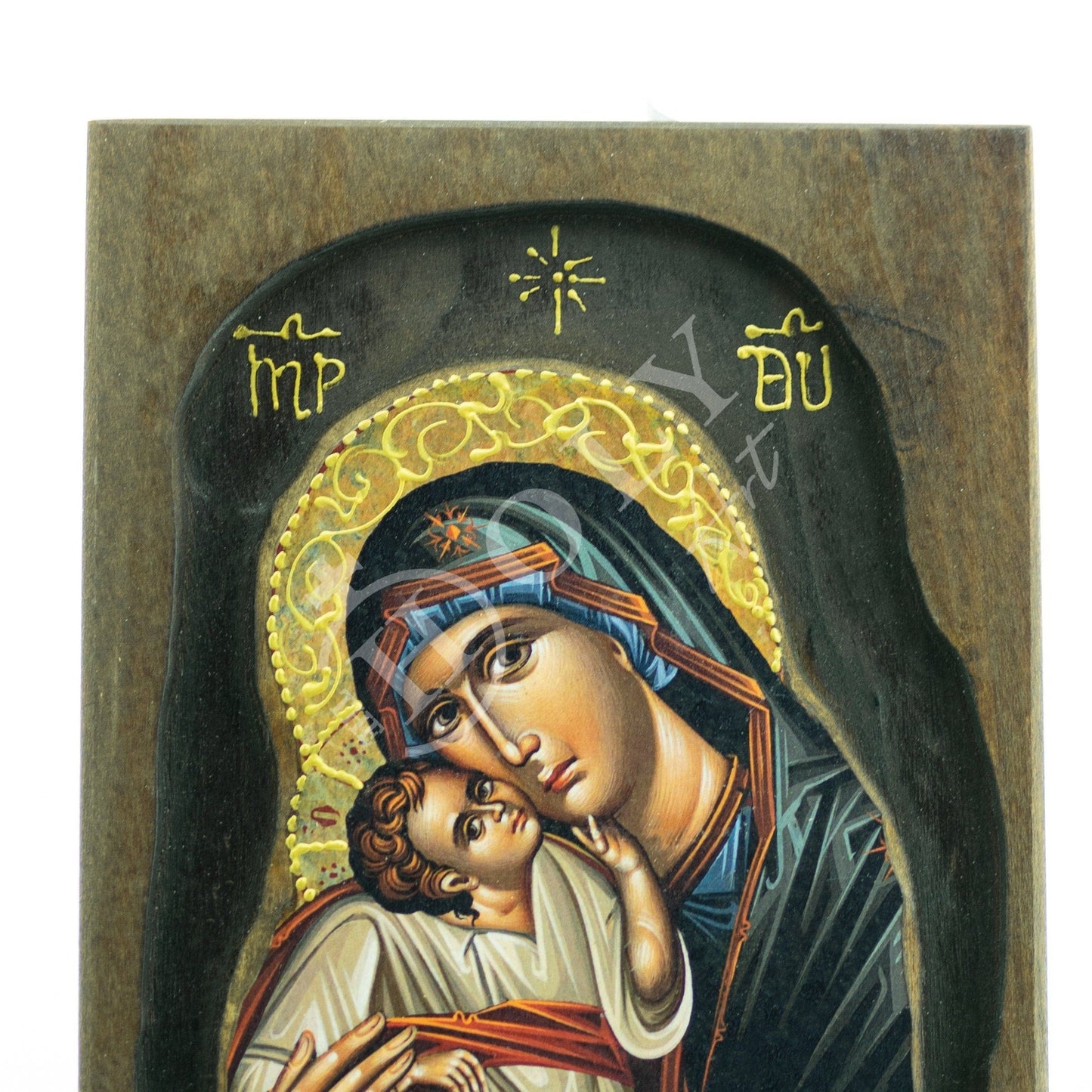 Virgin Mary icon Panagia, Handmade Greek Orthodox icon Theotokos, Mother of God Byzantine art wall hanging wood plaque, wedding gift 22x16cm TheHolyArt