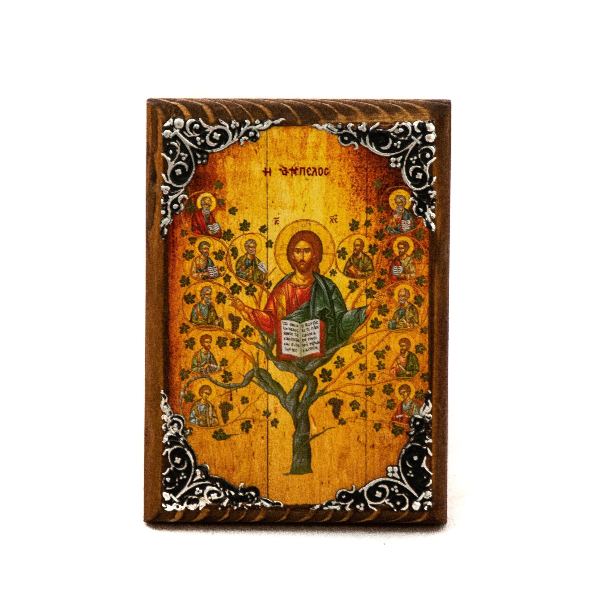 Jesus Christ icon with Apostles, Ampelos True Vine handmade Greek Orth-TheHolyArt