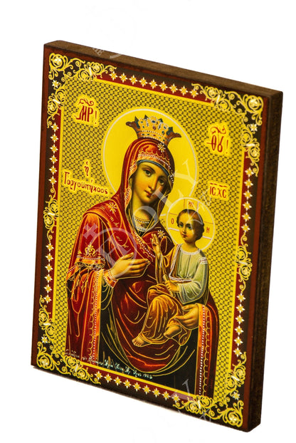 Virgin Mary icon Panagia, Handmade Greek Orthodox Icon, Mother of God Byzantine art wall hanging, Theotokos religious wood plaque - TheHolyArt