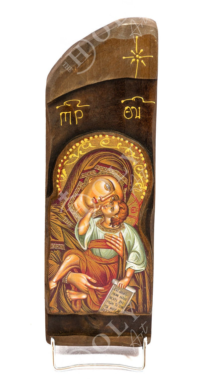 Virgin Mary icon Panagia Eleousa, Handmade Greek Orthodox Icon, Mother of God Byzantine art wall hanging, Theotokos wood plaque - TheHolyArt