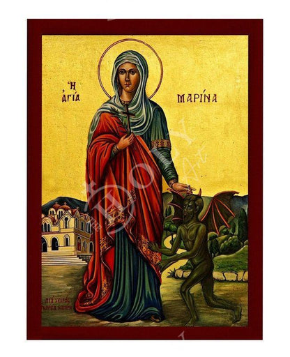 Saint Marina icon, Handmade Greek Orthodox icon of St Marina of Antioch the Martyr, Byzantine art wall hanging, religious gift - TheHolyArt