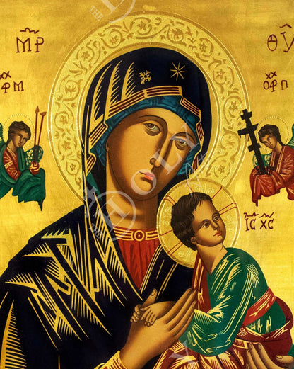 Our Lady of Perpetual Help icon, Handmade Greek Orthodox Icon of Virgin Mary, Mother of God Byzantine art wall hanging plaque - TheHolyArt