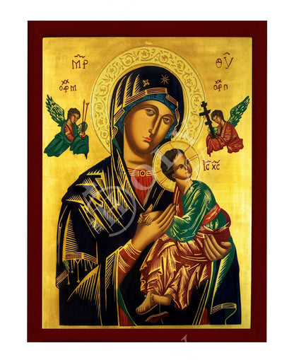Our Lady of Perpetual Help icon, Handmade Greek Orthodox Icon of Virgin Mary, Mother of God Byzantine art wall hanging plaque - TheHolyArt