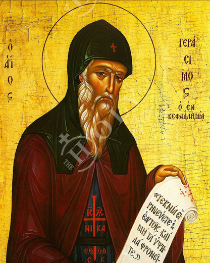 Saint Gerasimos icon, Handmade Greek Orthodox icon of St Gerasimus of Kefalonia, Byzantine art wall hanging on wood plaque, religious decor - TheHolyArt