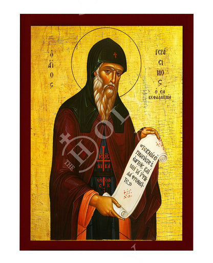 Saint Gerasimos icon, Handmade Greek Orthodox icon of St Gerasimus of Kefalonia, Byzantine art wall hanging on wood plaque, religious decor - TheHolyArt