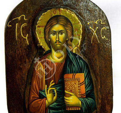 Jesus Christ icon Pencil holder 25x10cm, Handmade Greek Orthodox icon, Byzantine art pencil holder on wood, religious decor - TheHolyArt