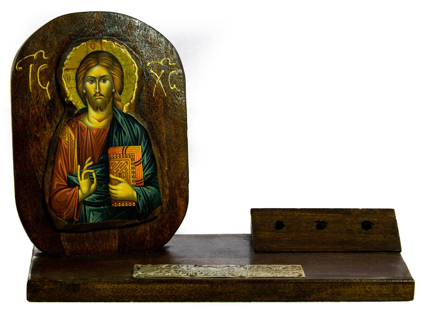 Jesus Christ icon Pencil holder 25x10cm, Handmade Greek Orthodox icon, Byzantine art pencil holder on wood, religious decor TheHolyArt
