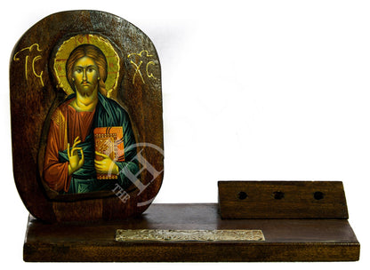 Jesus Christ icon Pencil holder 25x10cm, Handmade Greek Orthodox icon, Byzantine art pencil holder on wood, religious decor - TheHolyArt