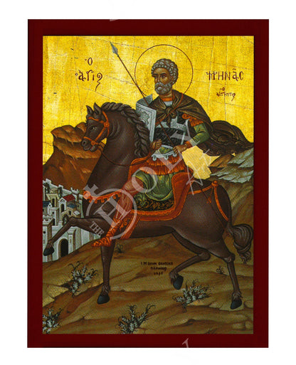 Saint Menas icon, Handmade Greek Orthodox icon St Menas of Egypt, Byzantine art wall hanging on wood plaque icon, religious decor - TheHolyArt