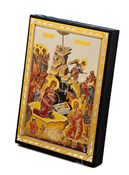 Nativity Jesus Christ icon, Birth of Jesus Orthodox Icon, Byzantine wall hanging art, Greek handmade wood plaque icon, wedding gift 27x21cm - TheHolyArt
