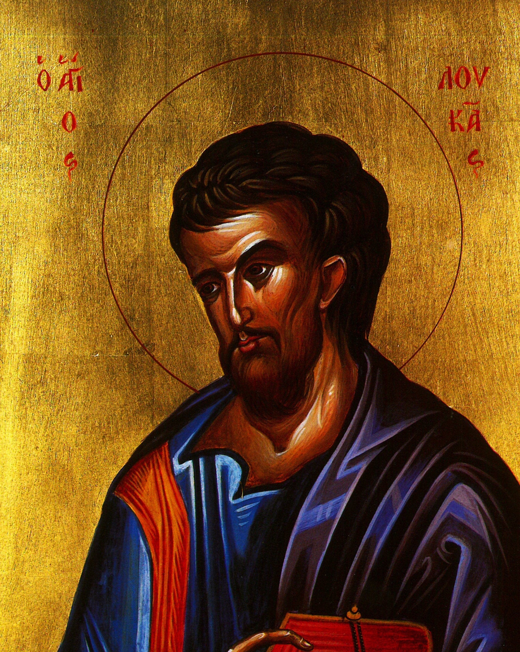 Saint Luke the Apostle icon, Handmade Greek Orthodox icon of Apostle Evangelist Luke, Byzantine art wall hanging on wood plaque TheHolyArt