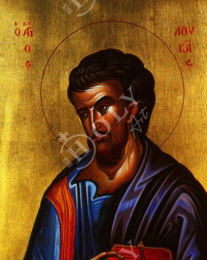 Saint Luke the Apostle icon, Handmade Greek Orthodox icon of Apostle Evangelist Luke, Byzantine art wall hanging on wood plaque - TheHolyArt