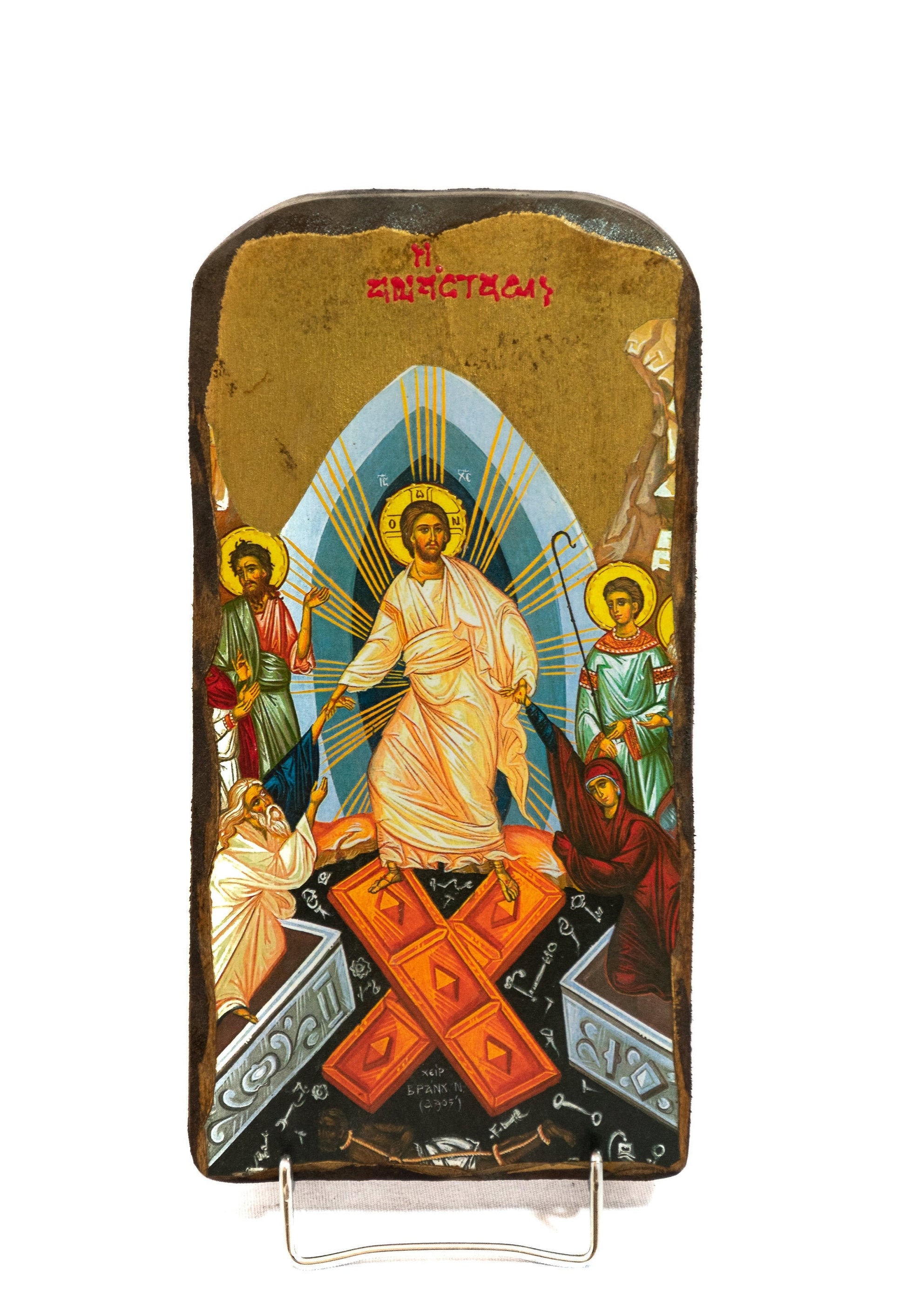 Resurrection Jesus Christ icon, Greek Christian Orthodox Icon of Anastasi, Byzantine icon of our Lord rising from the dead, religious gift TheHolyArt