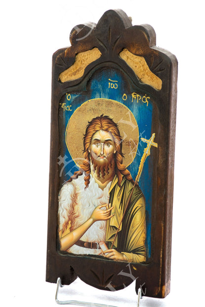 Saint John icon the Forerunner, Handmade Greek Orthodox icon of St John Baptist, Byzantine art wall hanging icon on wood plaque 35x22cm - TheHolyArt