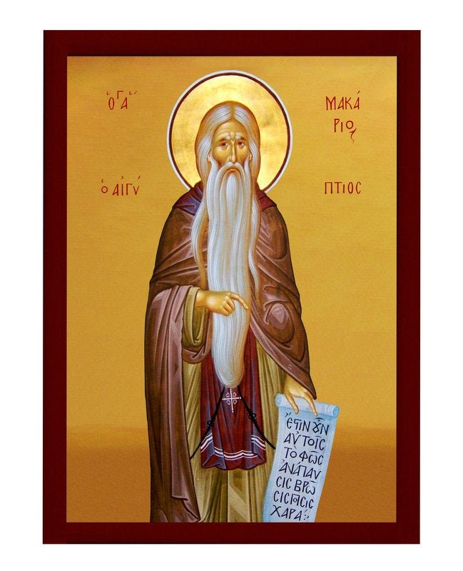 Saint Macarius icon, Handmade Greek Orthodox icon St Makarios of Egypt, Byzantine art wall hanging wood plaque, religious gift TheHolyArt