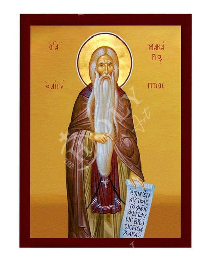 Saint Macarius icon, Handmade Greek Orthodox icon St Makarios of Egypt, Byzantine art wall hanging wood plaque, religious gift - TheHolyArt