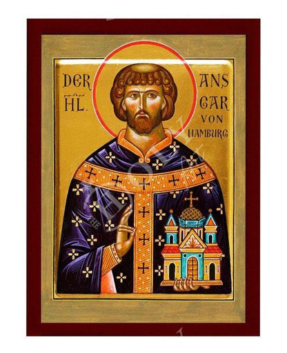 Saint Ansgar icon, Handmade Greek Orthodox icon St Ansgar or St Oscar, Byzantine art wall hanging on wood plaque, religious decor - TheHolyArt