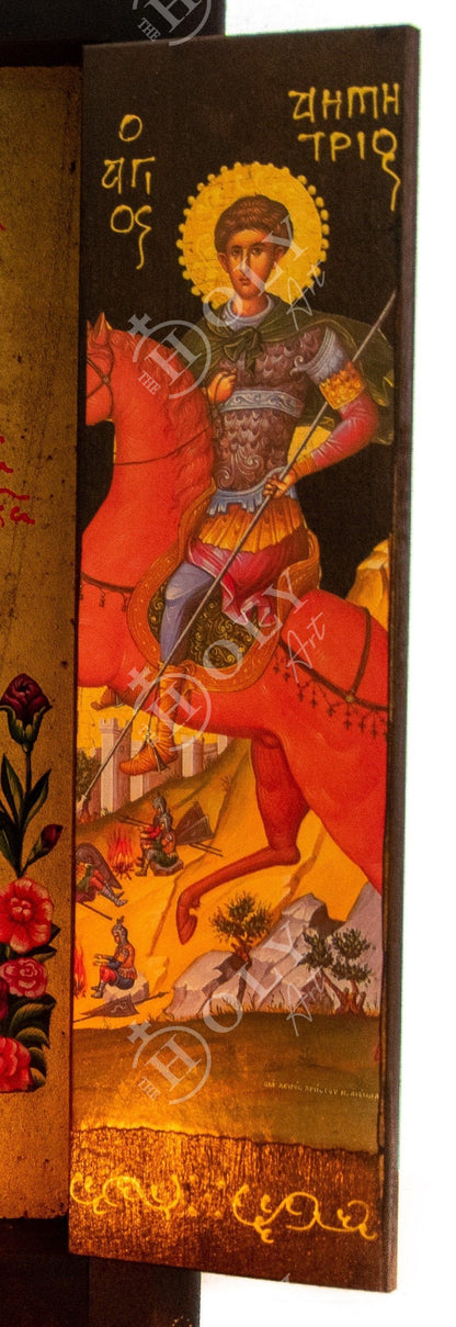 Christian Iconostasis with Virgin Mary St Catherine St Demetrius, Handmade Mount Athos Orthodox Icon,Byzantine art wall hanging wood plaque - TheHolyArt