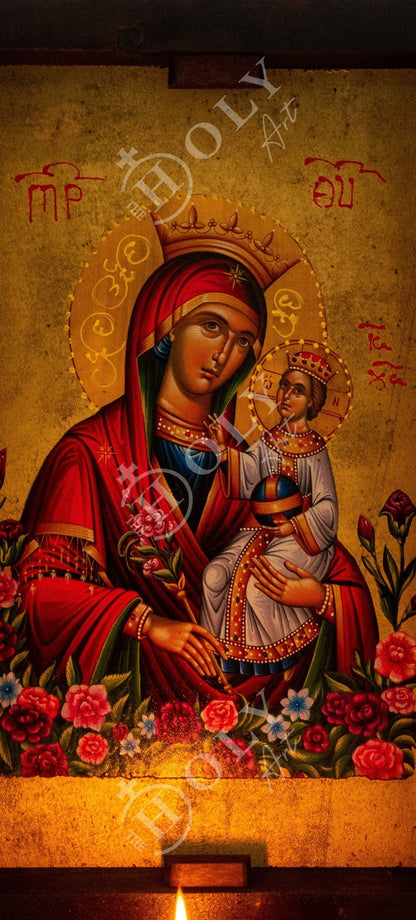 Christian Iconostasis with Virgin Mary St Catherine St Demetrius, Handmade Mount Athos Orthodox Icon,Byzantine art wall hanging wood plaque - TheHolyArt