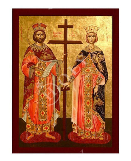 Saint Constantine icon & Saint Helen icon, Handmade Greek Christian Orthodox Icon, St Constantine and Helen Byzantine art wall hanging - TheHolyArt