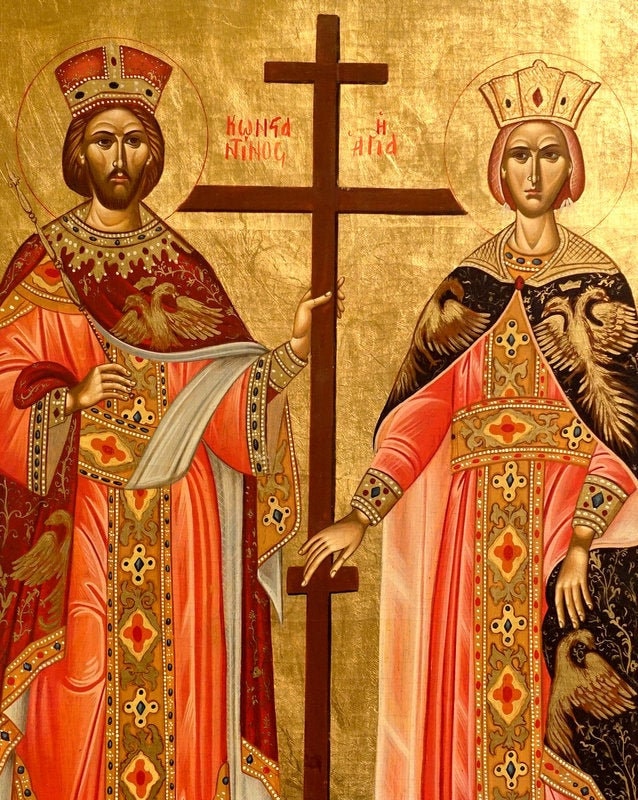 Saint Constantine icon & Saint Helen icon, Handmade Greek Christian Orthodox Icon, St Constantine and Helen Byzantine art wall hanging TheHolyArt