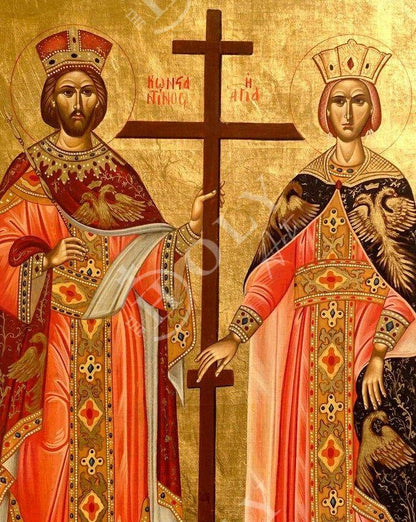 Saint Constantine icon & Saint Helen icon, Handmade Greek Christian Orthodox Icon, St Constantine and Helen Byzantine art wall hanging - TheHolyArt